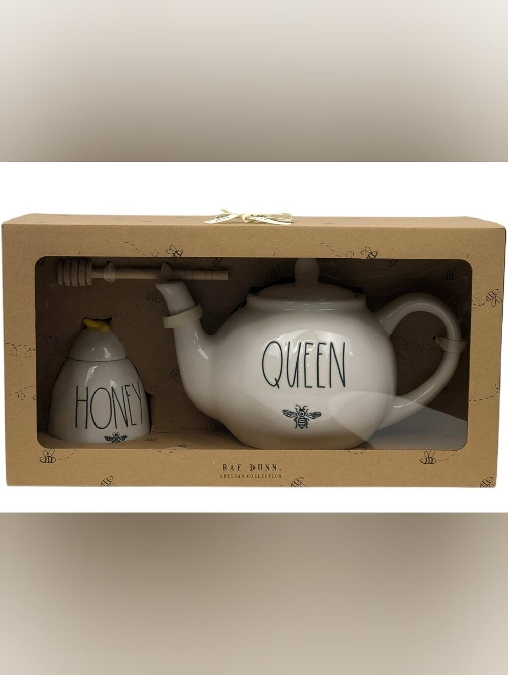 NWT Rae Dunn Queen Bee Tea Pot & Honey Jar + Queen Bee & Tea Ceramic Mugs- CUTE!